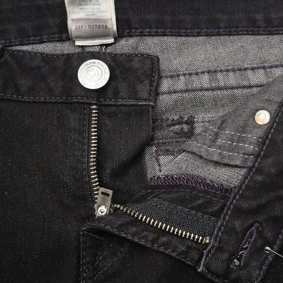 True Religion Ladies Size 31 Black World Tour Skinny Jeans w/ Purple Stitching - Picture 8 of 13